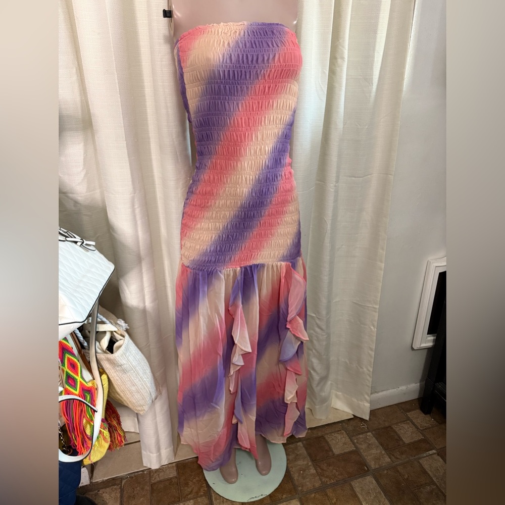 Miss Avenue Pink and Purple Strapless Dress